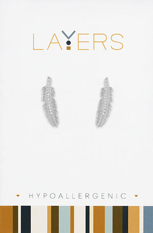 Silver Feather Stud Layers Earrings