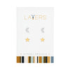 Silver Moon & Gold Star Duo Pair Stud Layers Earrings