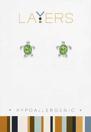 Silver Chrysolite Turtle Stud Layers Earrings