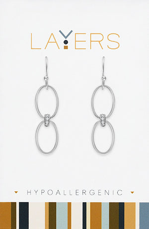 Silver Double Loop CZ Dangle Layers Earrings