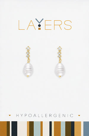 Gold Pearl Dangle Stud Layers Earrings