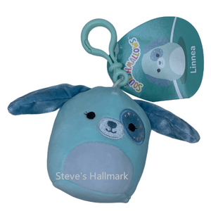 Squishmallow Linnea the Light Aqua Velvet Dog with Eye Patch 3.5" Clip Stuffed Plush by Kelly Toy