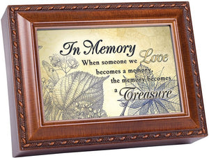 In Memory Someone We Love Woodgrain Rope Trim Jewelry Music Box Plays Wind Beneath My Wings 