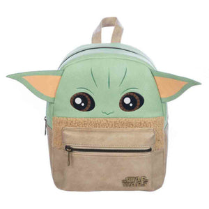 Star Wars The Mandalorian Baby Yoda Grogu Mini Faux Leather Backpack with Sherpa and Applique Ears