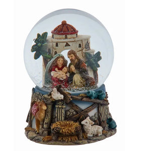 Nativity Holy Family 100mm Musical Water Globe with Stable Animals Base