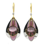 Silver Forest Earrings Gold Pink Stone on Black White Teardrop