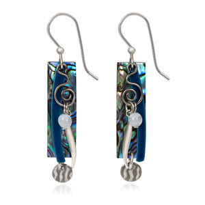 Silver Forest Blue Layers with Coil and Bead Dangle Drop Earrings