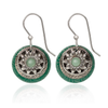 Silver Forest Earrings Green Round Layers with Flower