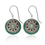 Silver Forest Earrings Green Round Layers with Flower