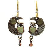 Silver Forest Tri Metal Half Moon Owl Earrings
