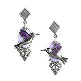 Silver Forest Earrings Silver Purple Hummingbird Filigree
