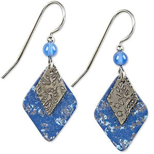 Silver Forest Layered Blue Diamond Drop Earrings