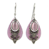 Silver Forest Earrings Silver Pink Stone on Pink Teardrop