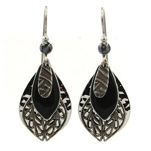 Silver Forest Earrings Silver Black Tear Filigree