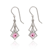 Silver Forest Earrings Diamond Cascade with Pink Flower Drop