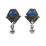 Silver Forest Earrings Silver Blue Stone on Layered Shapes