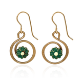 Silver Forest Earrings Coil with Green Flower Accent Gold Drop