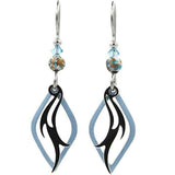 Silver Forest Light Blue Open Diamond Shape with Silver Plated Center Swirl Drop Earrings