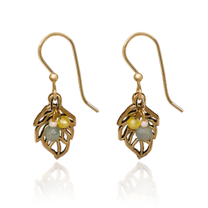 Silver Forest Earrings Gold Open Leaf with Bead Cascade Drop