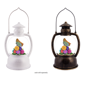 10.25" Butterfly and Flowers Glitter Water Lantern