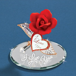 I Love You Red Rose Glass Figurine