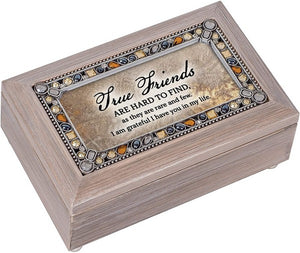 True Friends Hard to Find Brushed Pewter Jewelry Petite Music Box Plays Edelweiss 