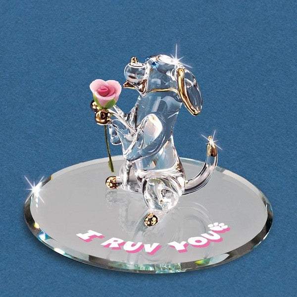 I Ruv You 22Kt Gold Trimmed Dog with Pink Rose Glass Figurine – Steve's ...