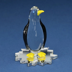 Chilly Penguin with Yellow Beak and Feet on Ice Shaped Base Glass Figurine