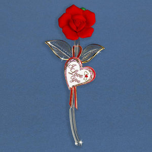 I Love You Red Rose On Stem Glass Figurine