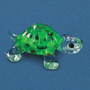 Green Turtle with Green Crystal Eyes Glass Figurine