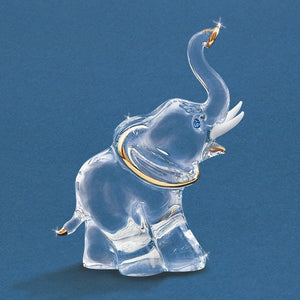 Elephant with Trunk Up and Blue Crystal Eyes Glass Figurine