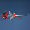Blossoming Red Rose with 22Kt Gold Trimmed Long Stem Glass Figurine