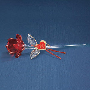 Blossoming Red Rose with 22Kt Gold Trimmed Long Stem Glass Figurine