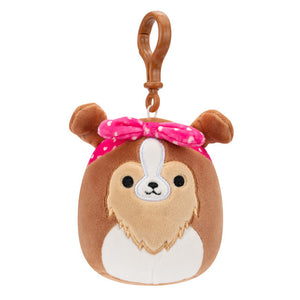 Valentine Squishmallow Andres the Brown Sheltie with Heart Bandana 3.5" Clip Stuffed Plush by Kelly Toy