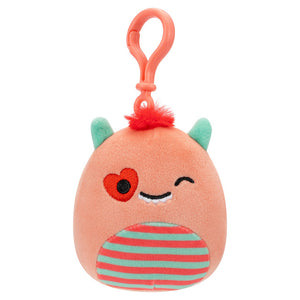 Valentine Squishmallow Willett the Peach Monster with Striped Belly and Heart Eye 3.5" Clip Stuffed Plush by Kelly Toy
