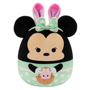 Spring Squishmallow Disney Minnie in Green Dress with Bunny Ears Holding Pink Bunny Easter Basket 8" Stuffed Plush by Kelly Toy