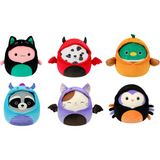 Set of 6 Halloween Squishmallow Axolotl, Duck, Dalmatian, Cat, Raccoon, Owl in Costume 5" Stuffed Plush by Kelly Toy