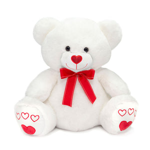 19.5" White Bear with Red Heart Nose and Embroidered Heart Feet