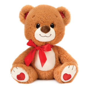 9.5" Bear with Glittered Heart on Sole and Ribbon Stuffed Plush