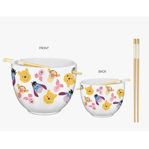 Winnie the Pooh, Eeyore, Piglet, and Tigger Faces 20oz Ceramic Ramen Bowl with Chopsticks