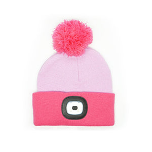 Kids Night Scout™Rechargeable LED Pink Beanie Pom Hat