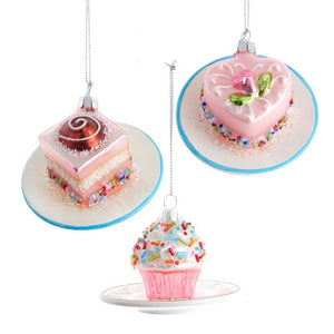 Petite Cake on Dessert Plate Glass Ornament