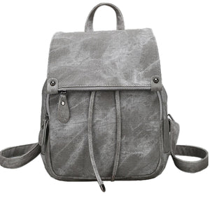 Chloe Butter Vegan Leather Flap Top Draw String Backpack Gray