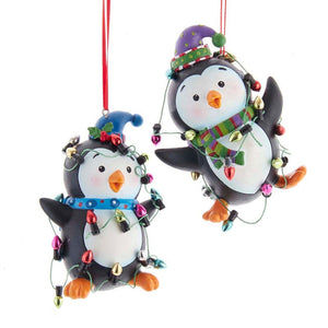 Penguin Entangled in Christmas Light String Ornament
