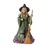 Jim Shore Halloween Witch with Cat Broom and Haunted House Scene Magic by the Moonlight Figurine