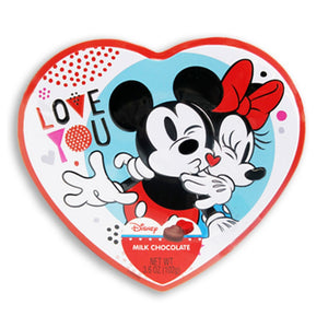 Love You Mickey Minnie Heart Shaped Tin Box with 3.6 Oz Milk Chocolate Hearts