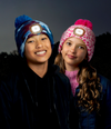 Blue Camo Kids Night Scope™ Rechargeable LED Light Beanie Pom Hat