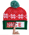 Naughty or Nice Changeable Sequin Snowflake Red Pom Beanie Hat