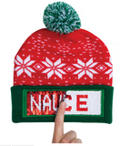 Naughty or Nice Changeable Sequin Snowflake Red Pom Beanie Hat