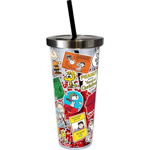 Peanuts Stickers Glitter Cup with Straw 20 Oz.